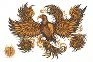 Prideful burning with flames Phoenix With Wings Spread very Wide with very detailed head tattoo design idea