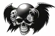 Skull facing towartds With A christian Cross On Forehead With Angelic Wings Spread wide. With light out of eyes mouth tattoo design idea