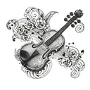 aeroplane music notes flowing from a African themed violin tattoo design idea