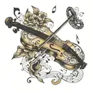aeroplane music notes flowing from a African themed violin tattoo design idea