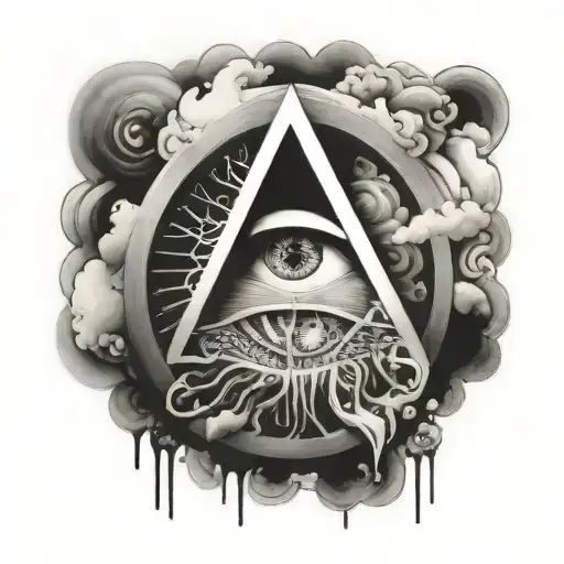 Create a black and grey portrait of Pink Floyd with a psychedelic twist tattoo design idea