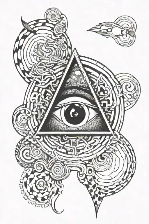 Create a black and grey portrait of Pink Floyd with a psychedelic twist tattoo design idea