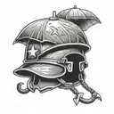 army helmet with umbrella  tattoo design idea