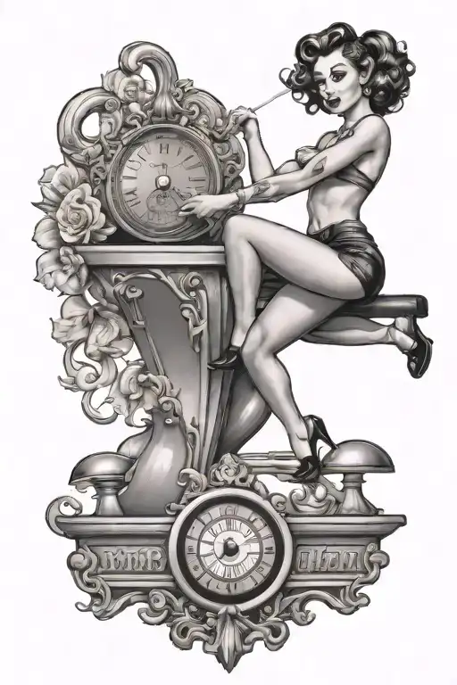 pin up style lady lifting weigh tattoo design idea