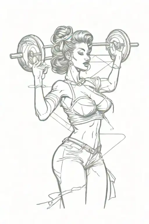 pin up style lady lifting weigh tattoo design idea