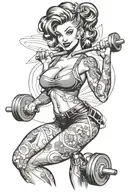 pin up style lady lifting weights tattoo design idea