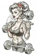 pin up style lady lifting weights tattoo design idea