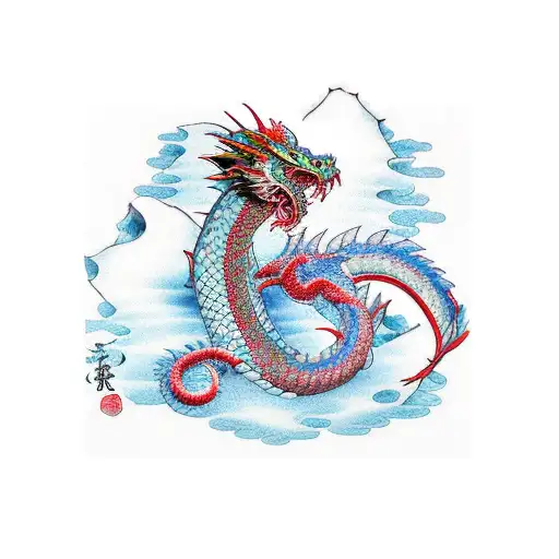 child on top of ice dragon  tattoo design idea