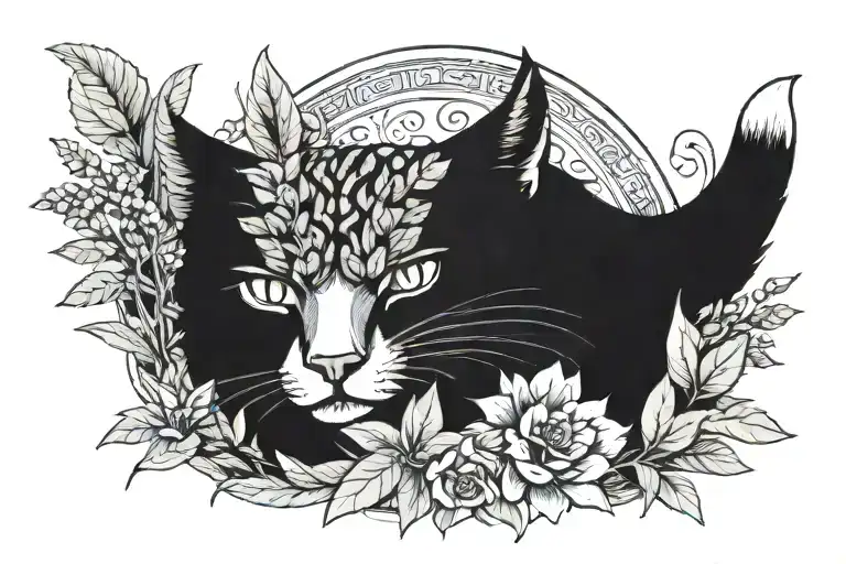 Wildcat and Sage plant behind the wildcat tattoo design idea
