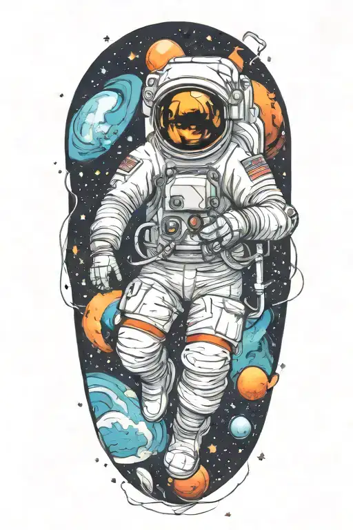 astronaut floating in space tattoo design idea