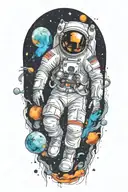 astronaut floating in space tattoo design idea