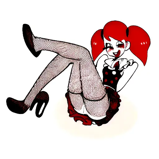 Black, white red pinup clown fishnets boots tattoo design idea