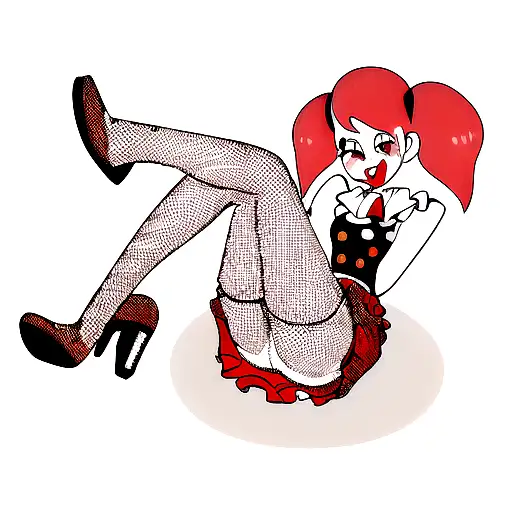 Black, white red pinup clown fishnets boots tattoo design idea