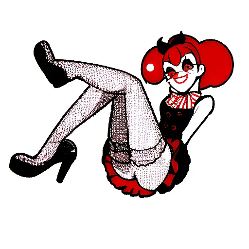 Black, white red pinup clown fishnets boots tattoo design idea
