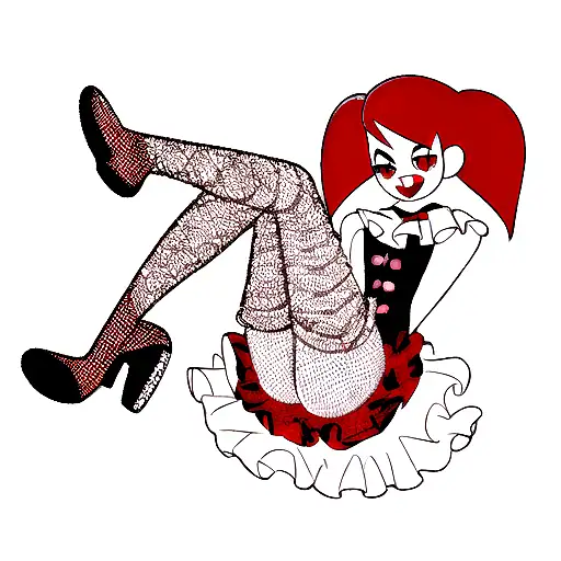 Black, white red pinup clown fishnets boots tattoo design idea