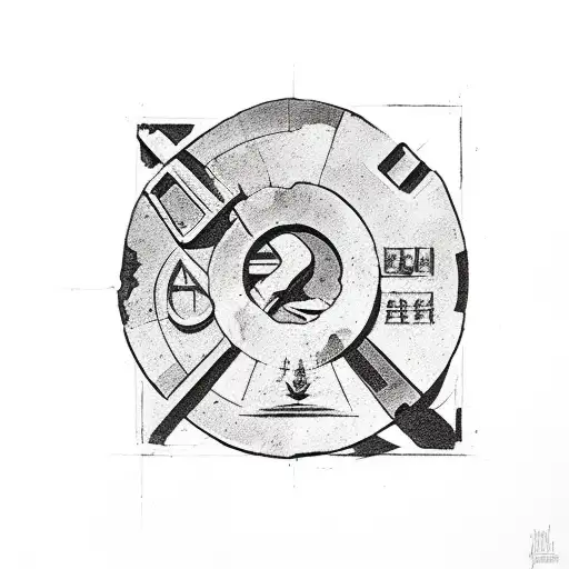 Archaeological excavation scene with communist symbols tattoo design idea