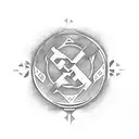 Ancient communist symbol integrated with archaeological artifacts tattoo design idea