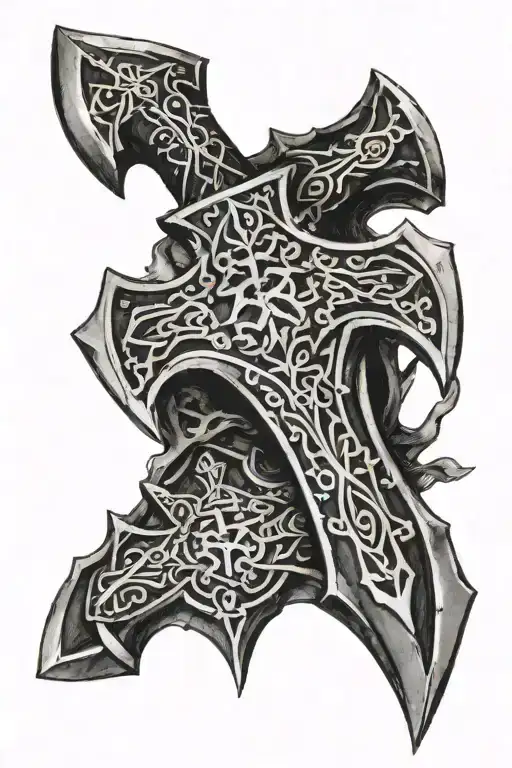 North rune inscribed axe set tattoo design idea