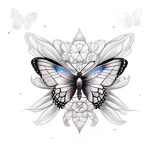 mix Cherry sun butterfly  tattoo design idea