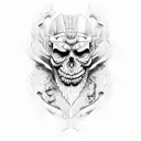 face half Zeus and half skull tattoo design idea
