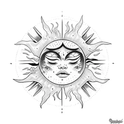 sun star and moon tattoo design idea