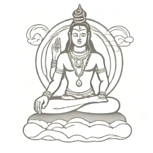 A minimalist design of Lord Shiva meditating on a hilltop, symbolizing spirituality and travel tattoo design idea