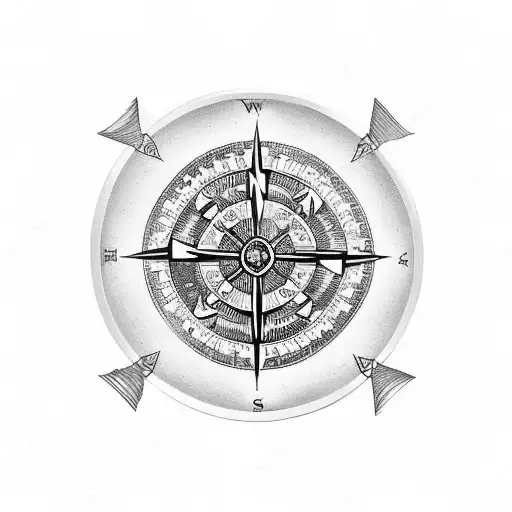 Viking compass  with norse symbols going downward with two norse dates on each side of the compass tattoo design idea