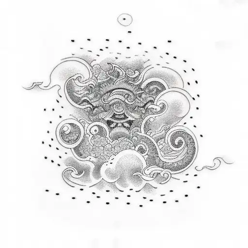 Intricate dotwork tattoo featuring Japanese cloud imagery tattoo design idea