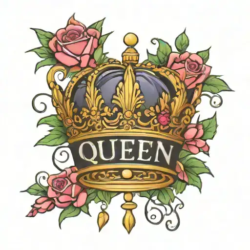Queen's crown with the name MPA below and wrap it in rose thorns tattoo design idea