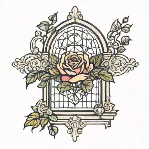 Church Window With roses tattoo design idea