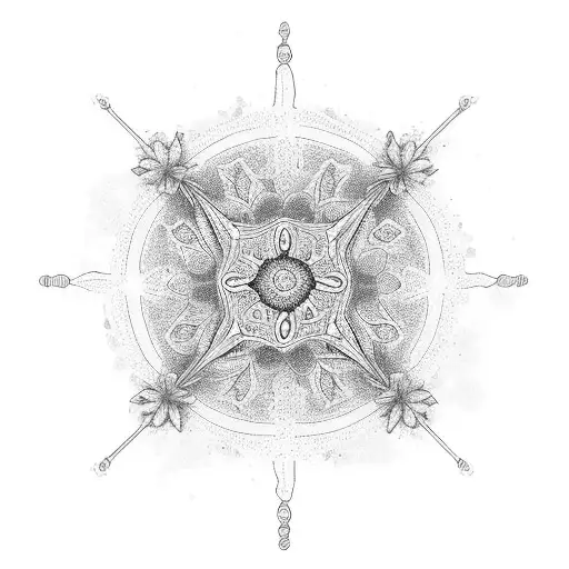 A pharmacy mortar and pestle with intricate floral patterns tattoo design idea