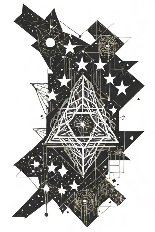 Strict lines and geometry and stars forming the shape tattoo design idea