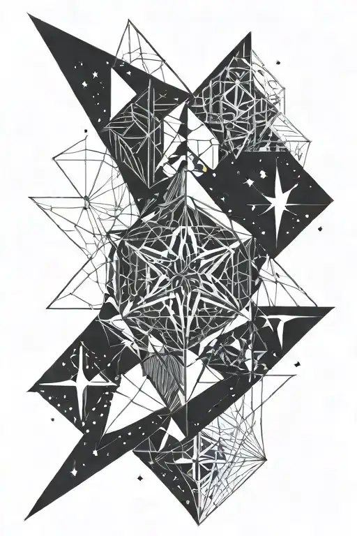Strict lines and geometry and stars forming the shape tattoo design idea