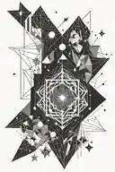 Strict lines and geometry and stars forming the shape tattoo design idea