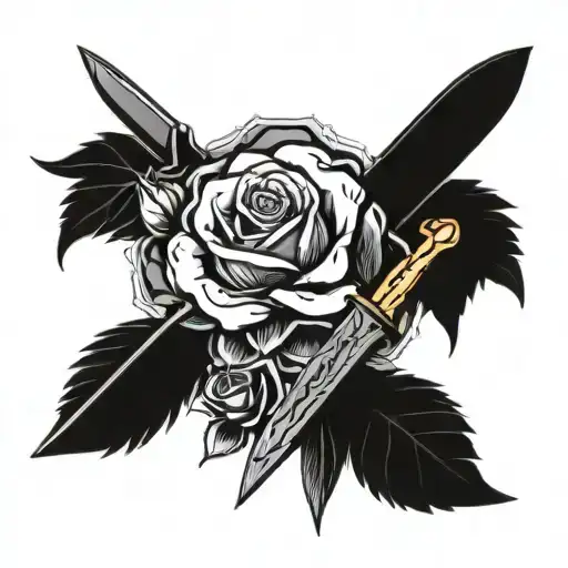 roses, animals, knives tattoo design idea