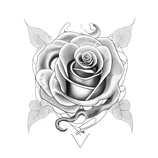 rosa con serpiente y una brujula tattoo design idea