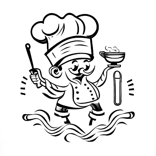 shrimp in chef hat holding skillet tattoo design idea