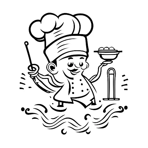 shrimp in chef hat holding skillet tattoo design idea