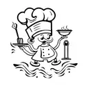 shrimp in chef hat holding skillet tattoo design idea