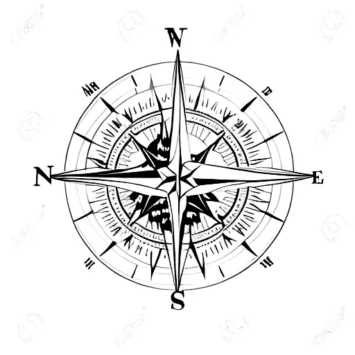 compass with fish hook pine trees and northern lights tattoo design idea