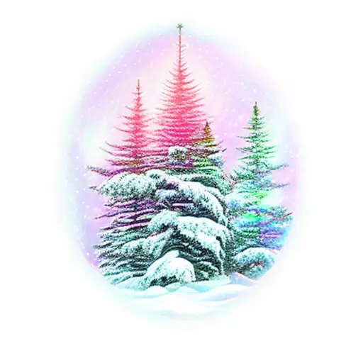 A fish hook intertwined with pine tree branches, surrounded by the shimmering colors of the Northern lights tattoo design idea