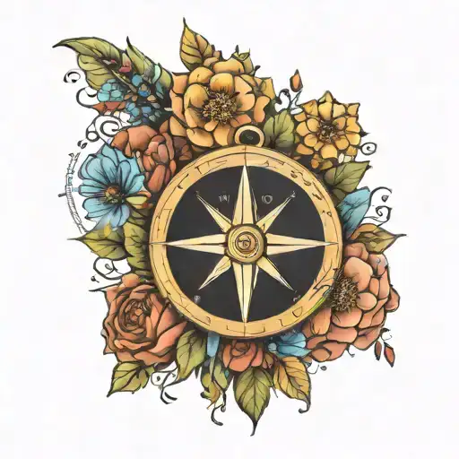 compass surrounded with wild flowers with the Bible verse luke 12:27 tattoo design idea
