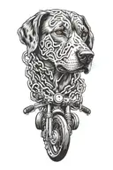 A black-grey tattoo of a detailed bike chain forming the shape of a dog's face, showcasing the client's love for cycling and their furry companion tattoo design idea