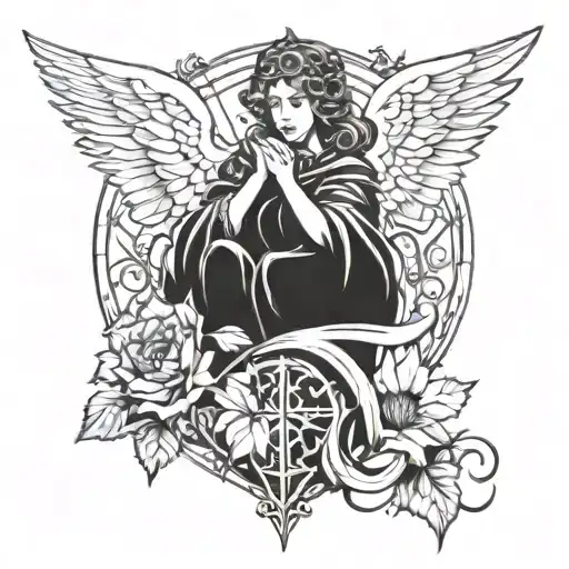 fall angel on gothic cathedral tattoo design idea