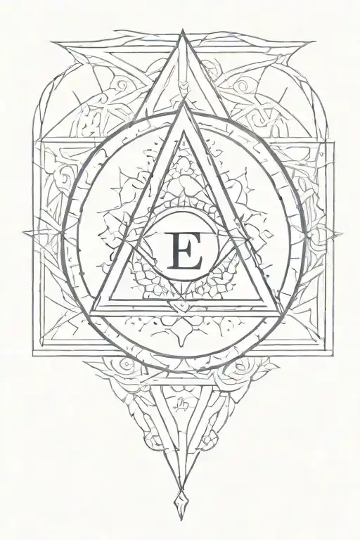 An intricate tattoo design featuring the Alcoholics Anonymous symbol (a circle with a triangle inside) integrated with e tattoo design idea