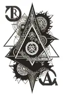 An intricate tattoo design featuring the Alcoholics Anonymous symbol (a circle with a triangle inside) integrated with e tattoo design idea