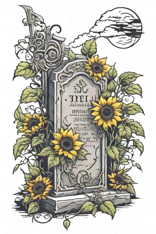 headstone and sunflower tattoo design idea
