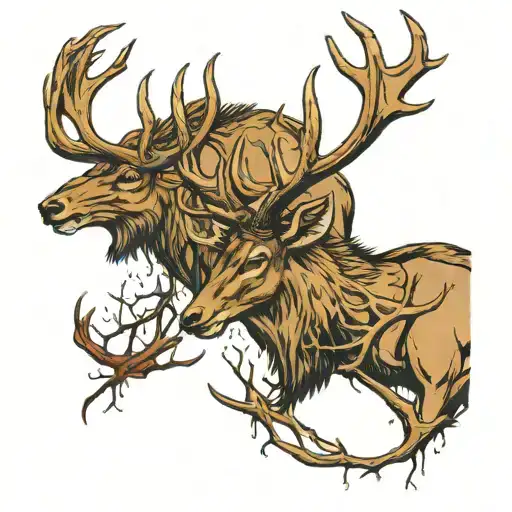 two bucks butting antlers w shedding antlers and blood  tattoo design idea