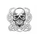 A skull with intricate Celtic knotwork designs intertwined throughout tattoo design idea