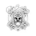 A skull with intricate Celtic knotwork designs intertwined throughout tattoo design idea